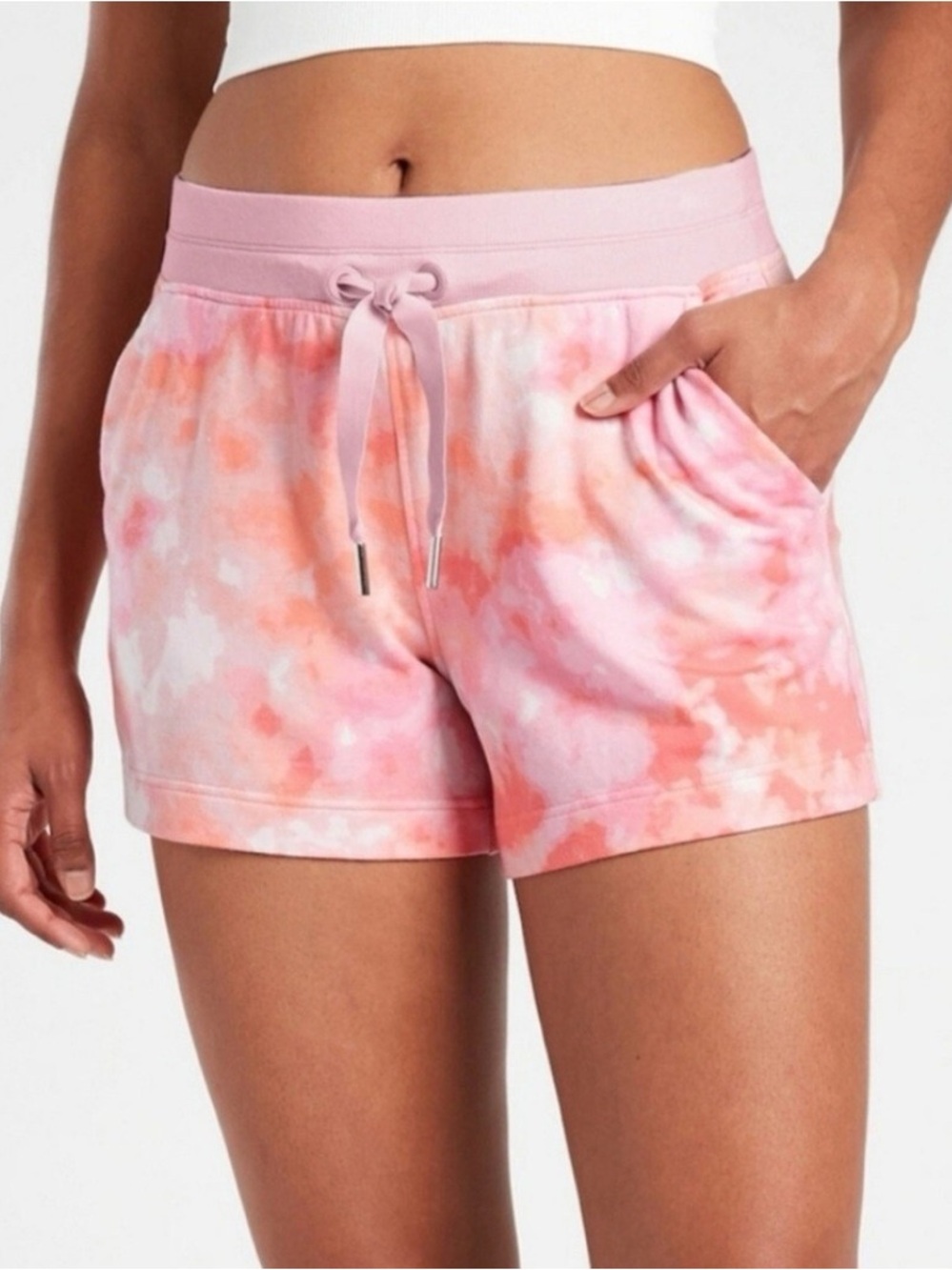 Athleta Balance Printed 4" Shortie Pink Tie Dye Drawstring Waist Size S